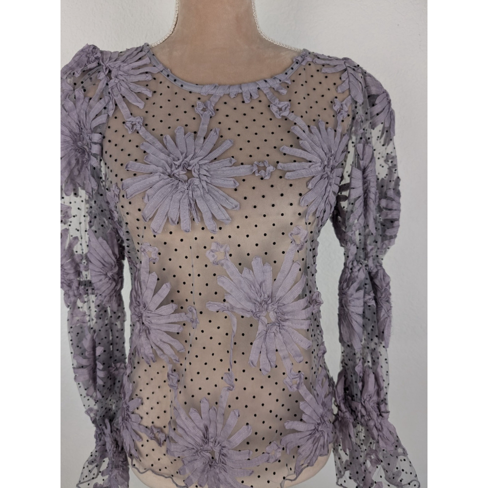 NWT ANTHROPOLOGIE Eva Franco Polka Dot Sheer Puff Sleeve Blouse Top Purple XS - Picture 4 of 9